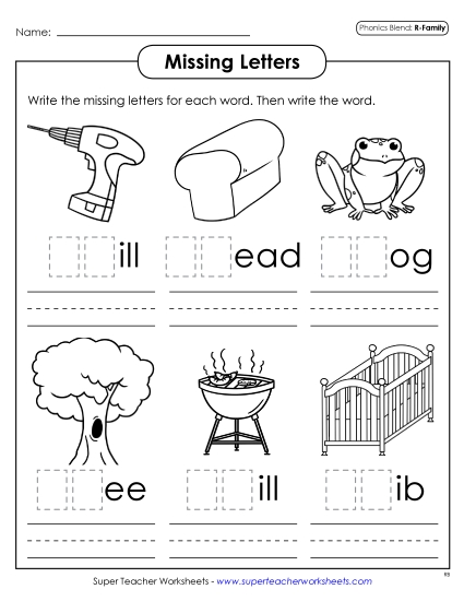Worksheets - Missing Letters (R - Blends) Worksheets - Missing Letters (R - Blends)
