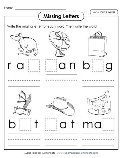 Worksheets - Missing Letters (Short A)