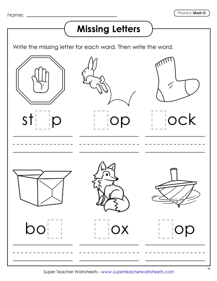 Worksheets - Missing Letters (Short O)