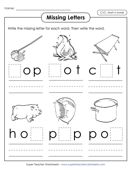 Missing Letters - Missing Letters (Short O Words) Missing Letters - Missing Letters (Short O Words)