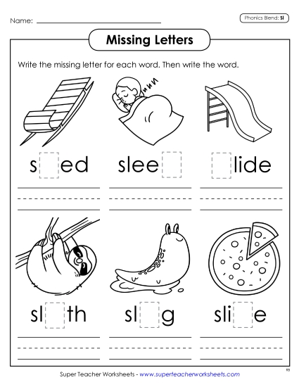 Worksheets - Missing Letters (Sl- Words) Worksheets - Missing Letters (Sl- Words)