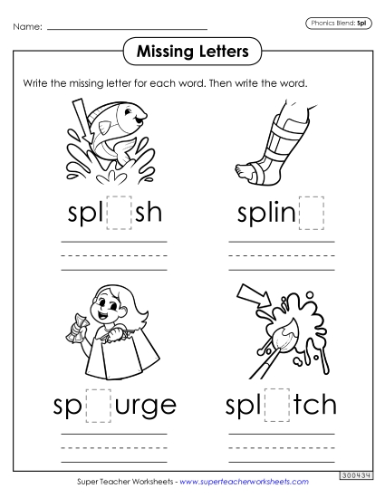 Worksheets - Missing Letters (Spl- Words)