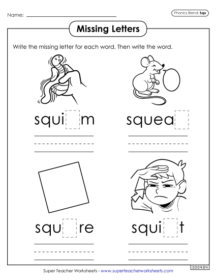 Worksheets - Missing Letters (Squ- Words) Worksheets - Missing Letters (Squ- Words)
