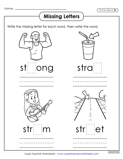 Worksheets - Missing Letters (Str- Words) Worksheets - Missing Letters (Str- Words)