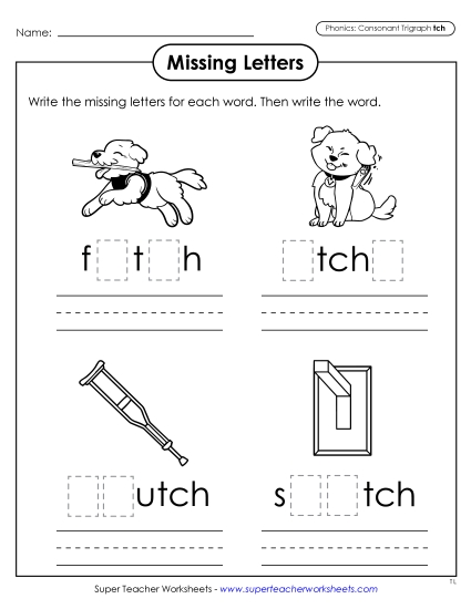 Worksheets - Missing Letters (-tch Words) Worksheets - Missing Letters (-tch Words)