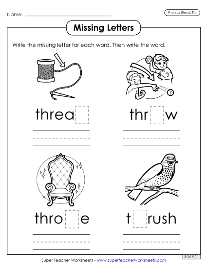 Worksheets - Missing Letters (Thr- Words)