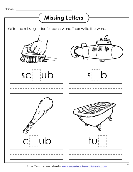 Worksheets - Missing Letters (-ub) Worksheets - Missing Letters (-ub)