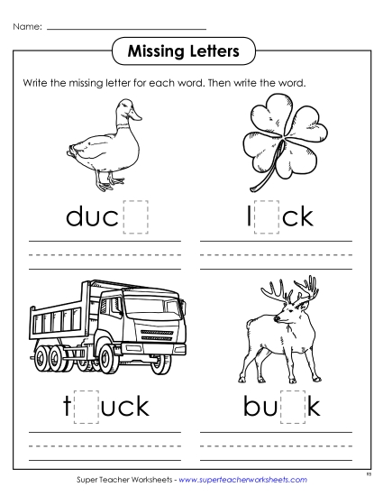 Worksheets - Missing Letters (-uck)