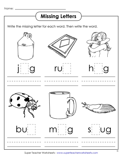 Worksheets - Missing Letters (-ug)