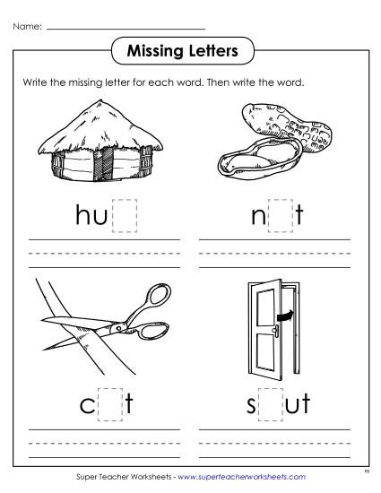 Worksheets - Missing Letters (-ut)