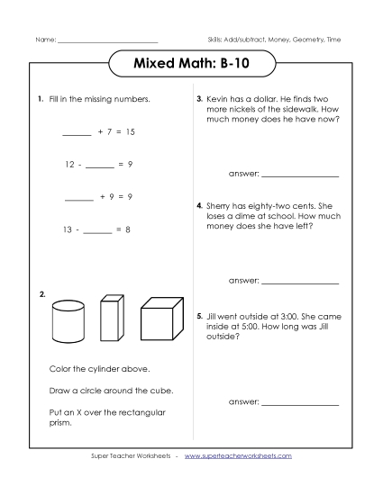 Addition - Mixed Math: B10 Addition - Mixed Math: B10