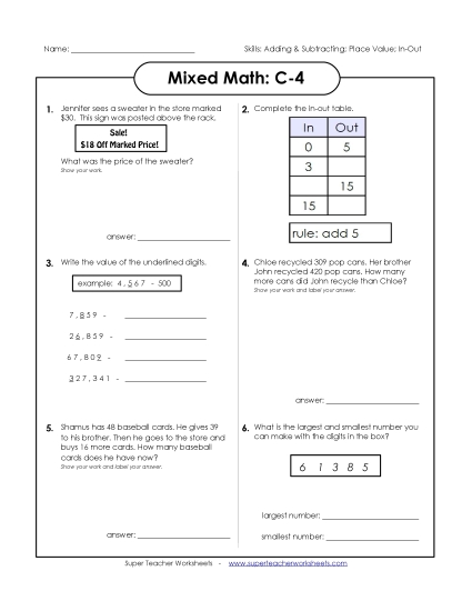 Subtraction - Mixed Math: C4