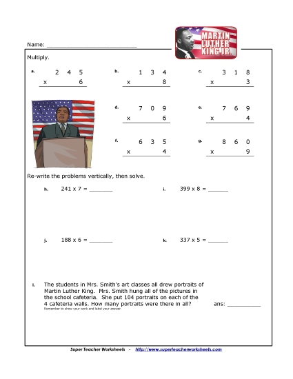 M.L.K. Math - M.L.K. Math - Multiplication (3-Digit Numbers)