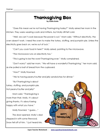 Thanksgiving Reading Comprehension - Molly's Thanksgiving Box (Fiction) Thanksgiving Reading Comprehension - Molly's Thanksgiving Box (Fiction)