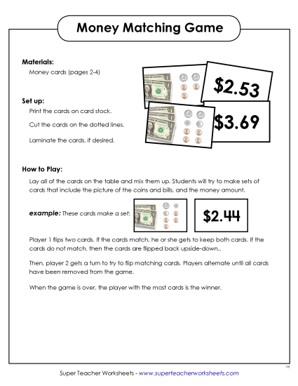 Amounts Up to $4 - Money Matching Game Amounts Up to $4 - Money Matching Game