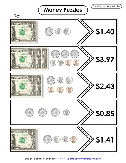 Amounts Up to $4 - Money Matching Puzzle (Up to $4) Amounts Up to $4 - Money Matching Puzzle (Up to $4)