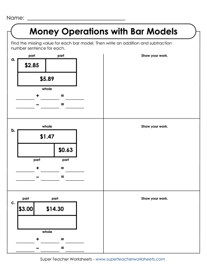 Addition/Subtraction (Mixed) - Money Operations with Bar Models 