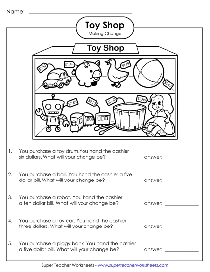 Subtraction - Money Subtraction: Toy Shop (Medium) Subtraction - Money Subtraction: Toy Shop (Medium)