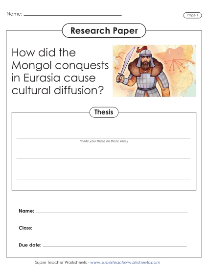 Middle School Research Projects - Mongol Conquests Research Paper (Printable PDF Worksheet)