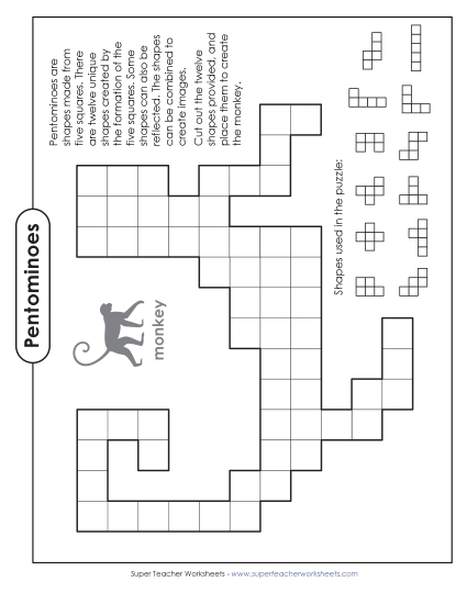 Monkey Pentomino Puzzle (Printable PDF Worksheet)
