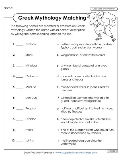 Worksheets - Monsters & Creatures Letter Matching