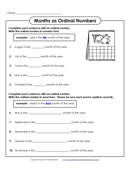 Calendars (Basic) - Months As Ordinal Numbers Calendars (Basic) - Months As Ordinal Numbers