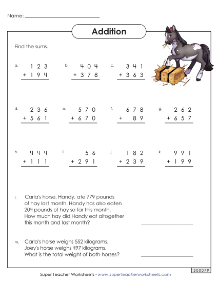 Addition (3-Digit Addends) - More 3-Digit Addition Practice Addition (3-Digit Addends) - More 3-Digit Addition Practice
