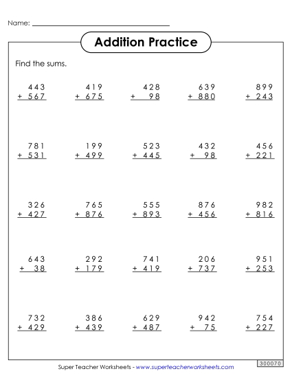 Addition (3-Digit Addends) - More 3-Digit Addition