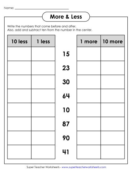 Counting: 2-Digit Numbers - More & Less (2-Digit)