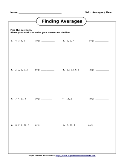 Basic Level (Basic Division Facts) - More Averages