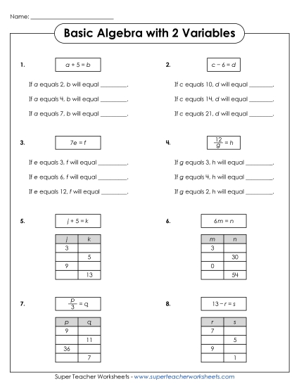 Addition, Subtraction, Multiplication & Division - More Basic Equations w/ 2 Variables (Substitutions) Addition, Subtraction, Multiplication & Division - More Basic Equations w/ 2 Variables (Substitutions)