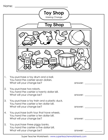Subtraction - More Money Subtraction: Toy Shop 2 (Hard)