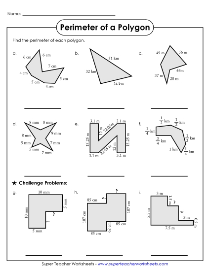 Advanced (Includes Decimals & Fractions) - More Polygon Perimeters (Advanced)