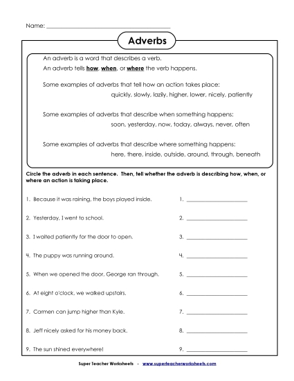 Adverb Worksheets - More Where, How, When Adverb Worksheets - More Where, How, When