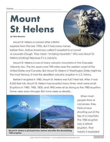 Volcanoes - Mount St. Helens Article