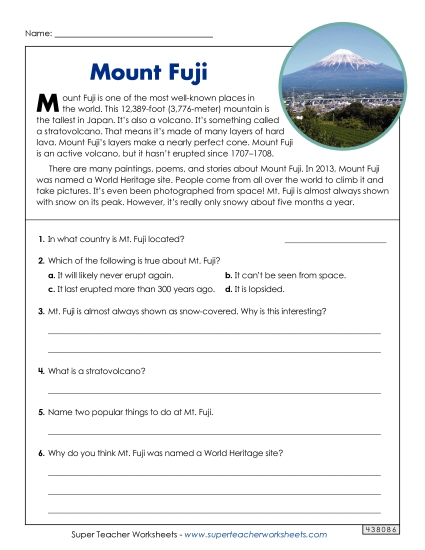 Reading Comprehension - Mt. Fuji (Nonfiction, Short) Reading Comprehension - Mt. Fuji (Nonfiction, Short)