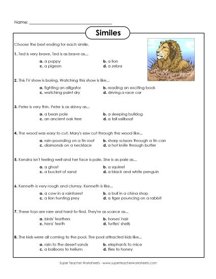 Similes - Multiple Choice Similes