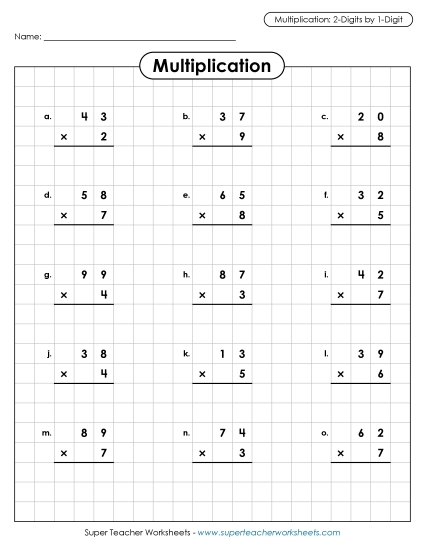 2-Digit Times 1-Digit Worksheets - Multiplication: 2-digit by 1-digit
