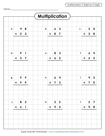 2-Digit Times 2-Digit Worksheets - Multiplication: 2-digit by 2-digit 2-Digit Times 2-Digit Worksheets - Multiplication: 2-digit by 2-digit