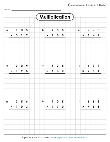 Multiplying by 3-Digit Numbers - Multiplication: 3-digit by 3-digit