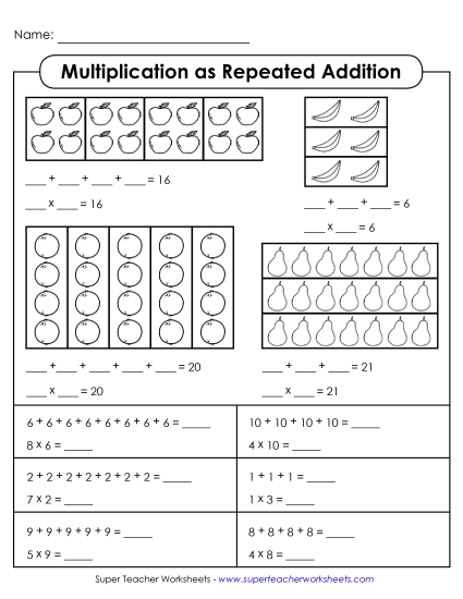 Worksheets and Games - Multiplication As Repeated Addition: Fruit Worksheets and Games - Multiplication As Repeated Addition: Fruit