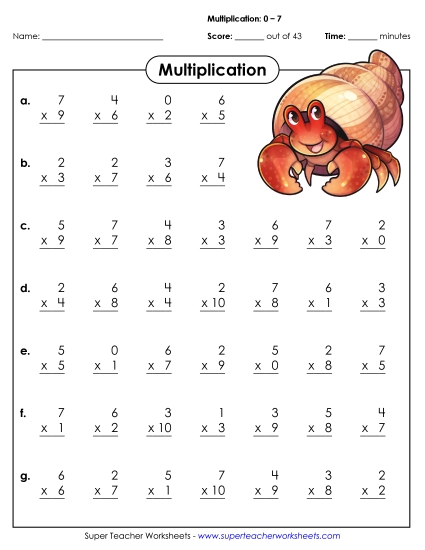 Multiplication Drills - Multiplication Basic Facts 0 - 7 Multiplication Drills - Multiplication Basic Facts 0 - 7