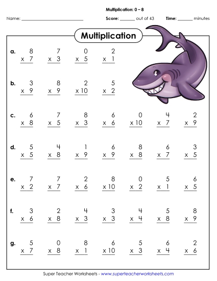 Multiplication Drills - Multiplication Basic Facts 0 - 8 Multiplication Drills - Multiplication Basic Facts 0 - 8