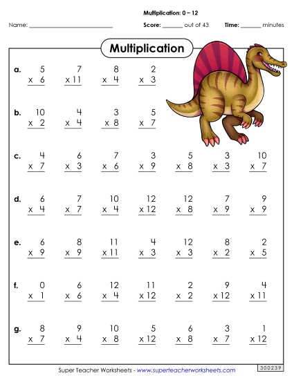 Multiplication Drills - Multiplication Basic Facts #1 Factors 0 through 12 Multiplication Drills - Multiplication Basic Facts #1 Factors 0 through 12