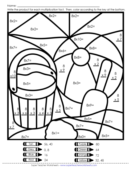 Multiplication - Multiplication:  Beach Ball (8s Only)