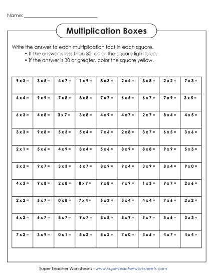 Worksheets and Games - Multiplication Boxes (Basic Facts 0-9) Worksheets and Games - Multiplication Boxes (Basic Facts 0-9)