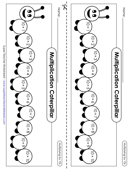 Multiply By 10s Only - Multiplication Caterpillar: Multiply by 10s Multiply By 10s Only - Multiplication Caterpillar: Multiply by 10s