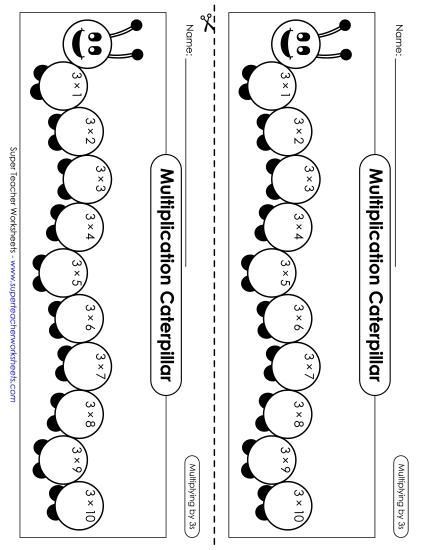 Multiply by 3s Only - Multiplication Caterpillar: Multiply by 3s Multiply by 3s Only - Multiplication Caterpillar: Multiply by 3s