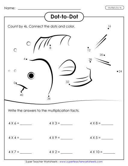 Skip Counting by 4s - Multiplication Dot-to-Dot: Fish
