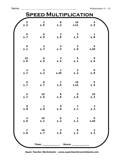 Multiplication Basic Facts Mad Minute Drills - Multiplication Drill 0 - 10 Multiplication Basic Facts Mad Minute Drills - Multiplication Drill 0 - 10